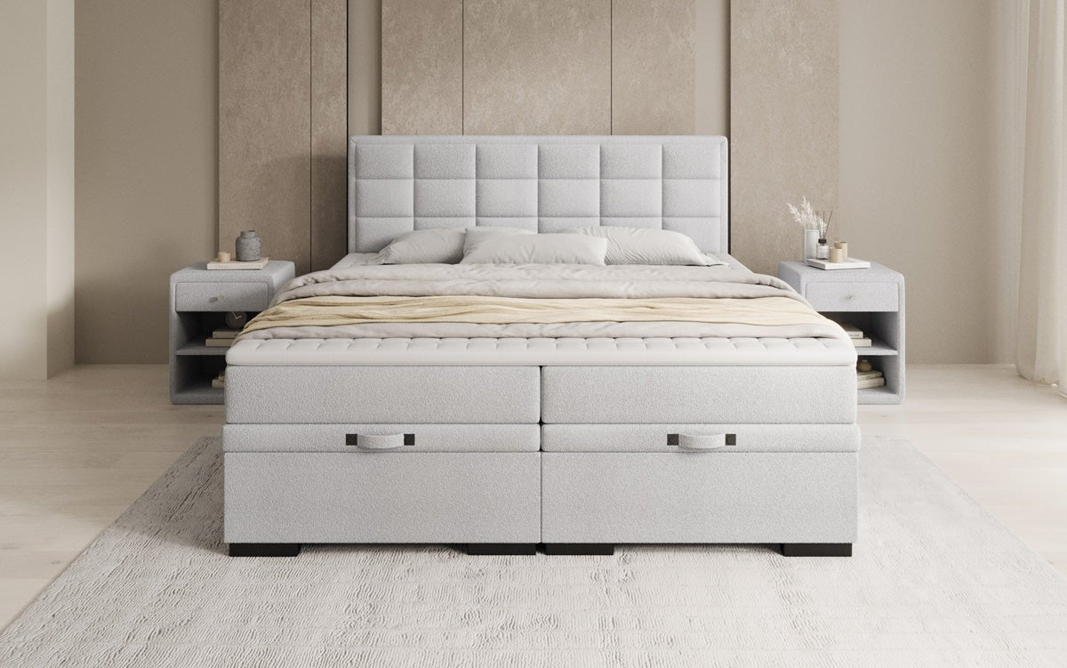 Boxspringbed Alessia met opbergruimte in Teddystof Bouclé