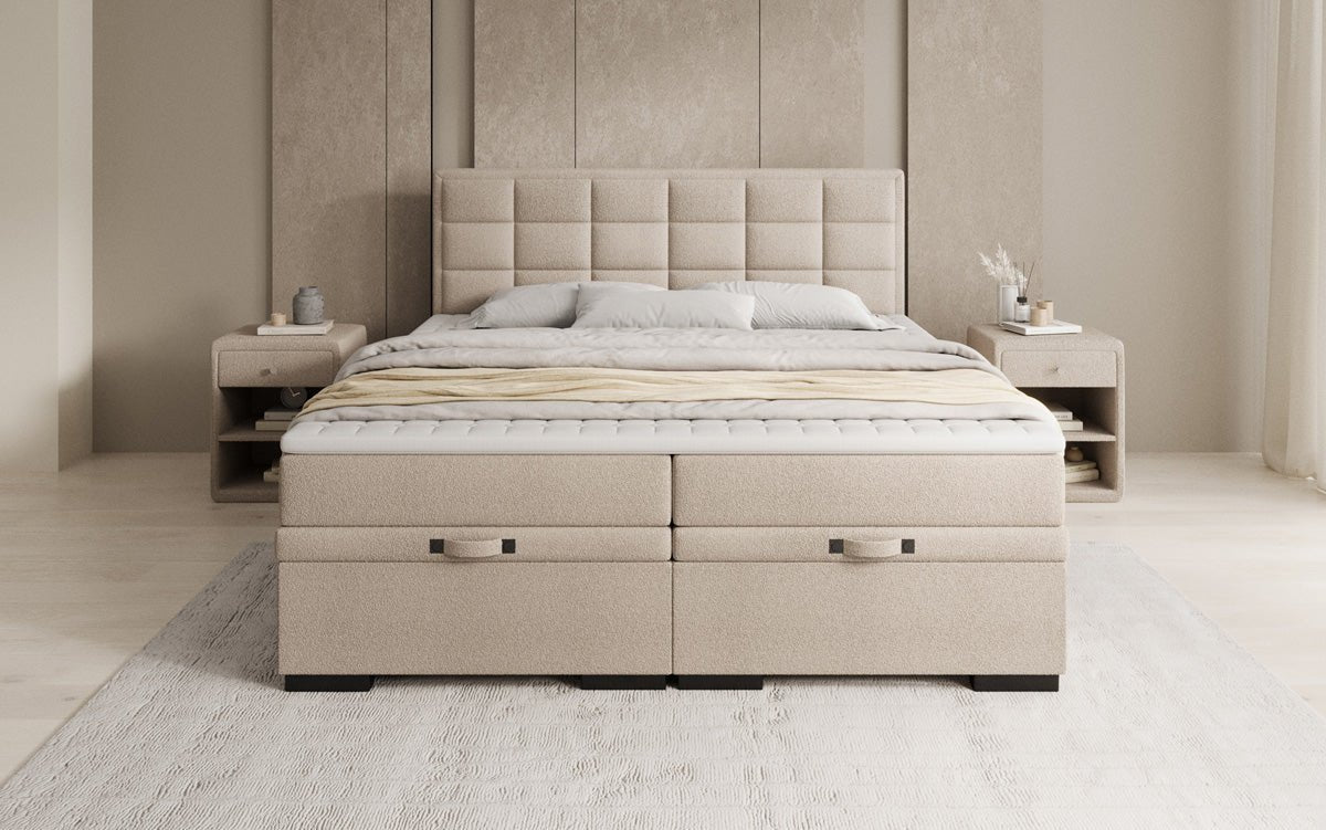 Boxspringbed Alessia met opbergruimte in Teddystof Bouclé