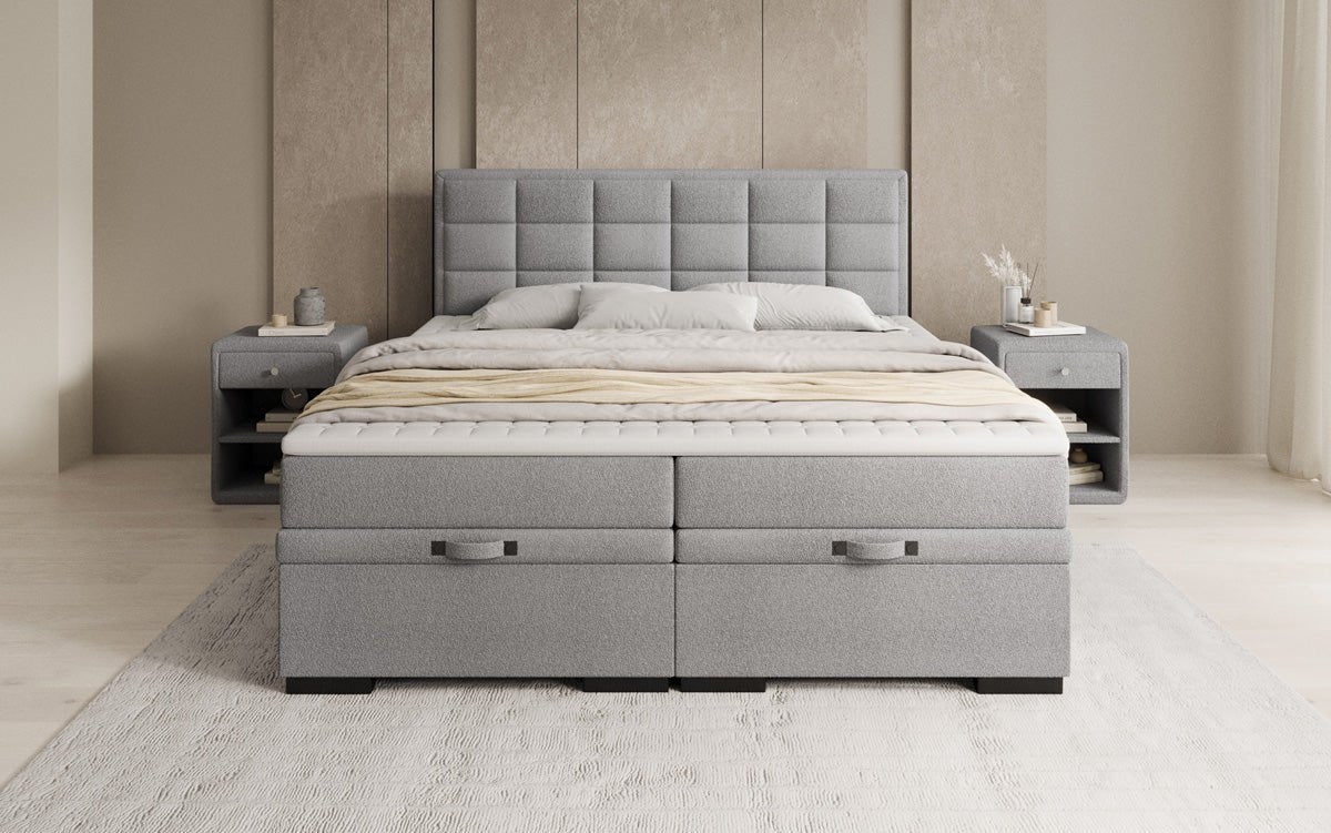 Boxspringbed Alessia met opbergruimte in Teddystof Bouclé