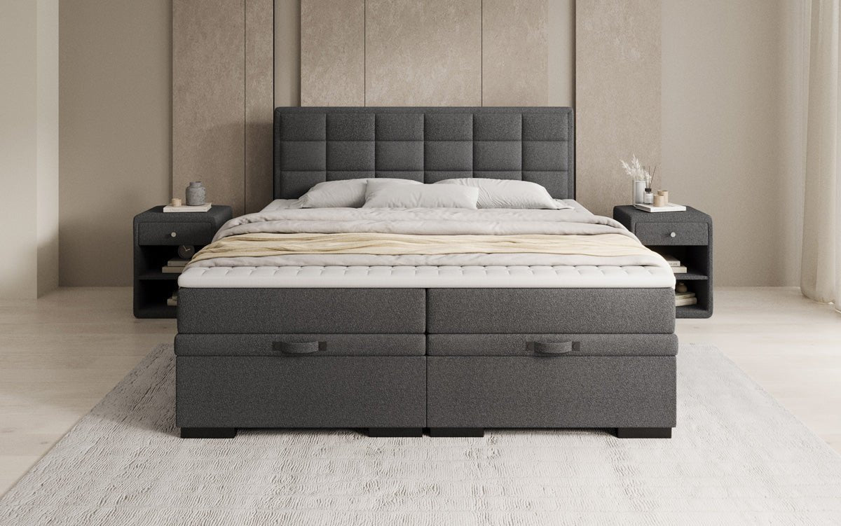 Boxspringbed Alessia met opbergruimte in Teddystof Bouclé