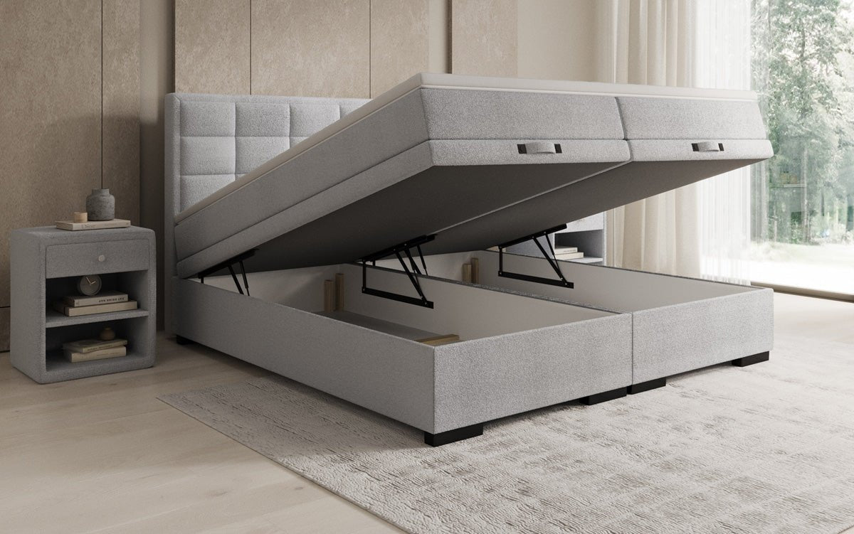 Boxspringbed Alessia met opbergruimte in Teddystof Bouclé