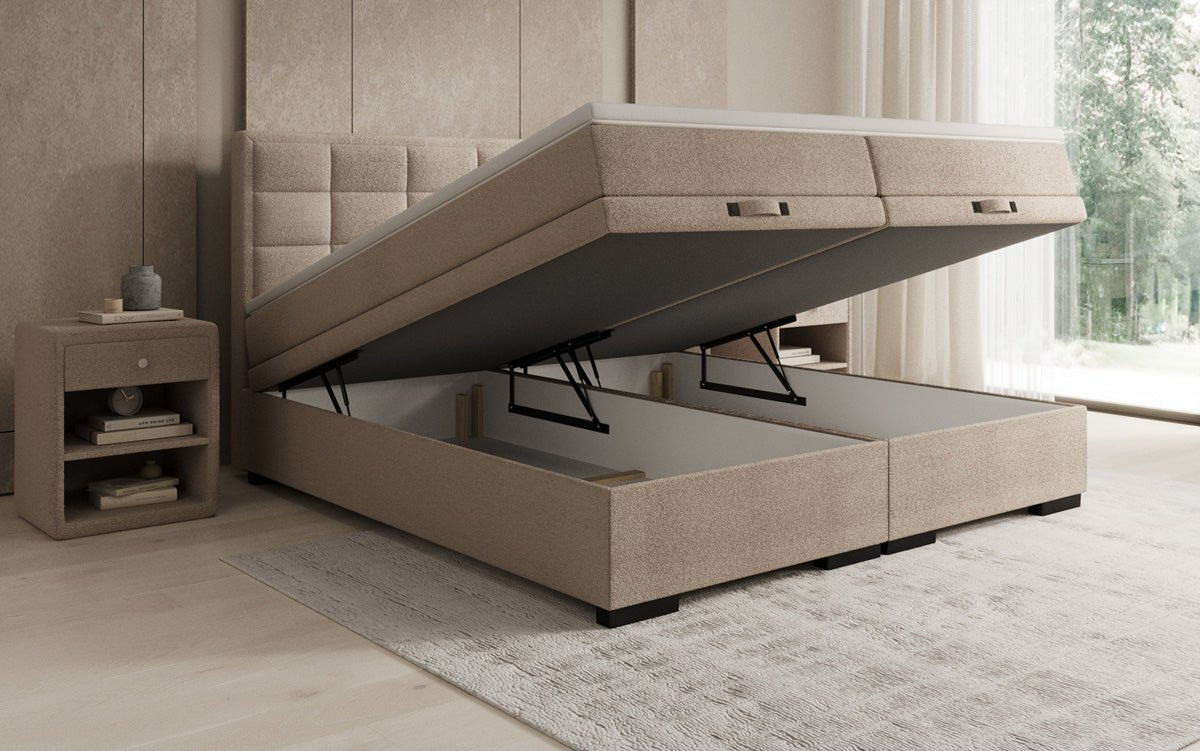 Boxspringbed Alessia met opbergruimte in Teddystof Bouclé