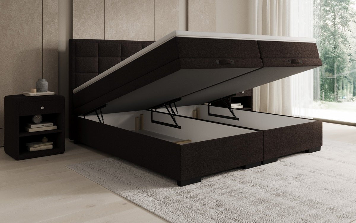 Boxspringbed Alessia met opbergruimte in Teddystof Bouclé