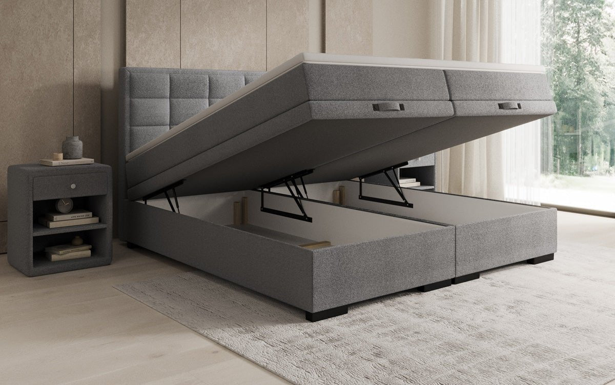 Boxspringbed Alessia met opbergruimte in Teddystof Bouclé