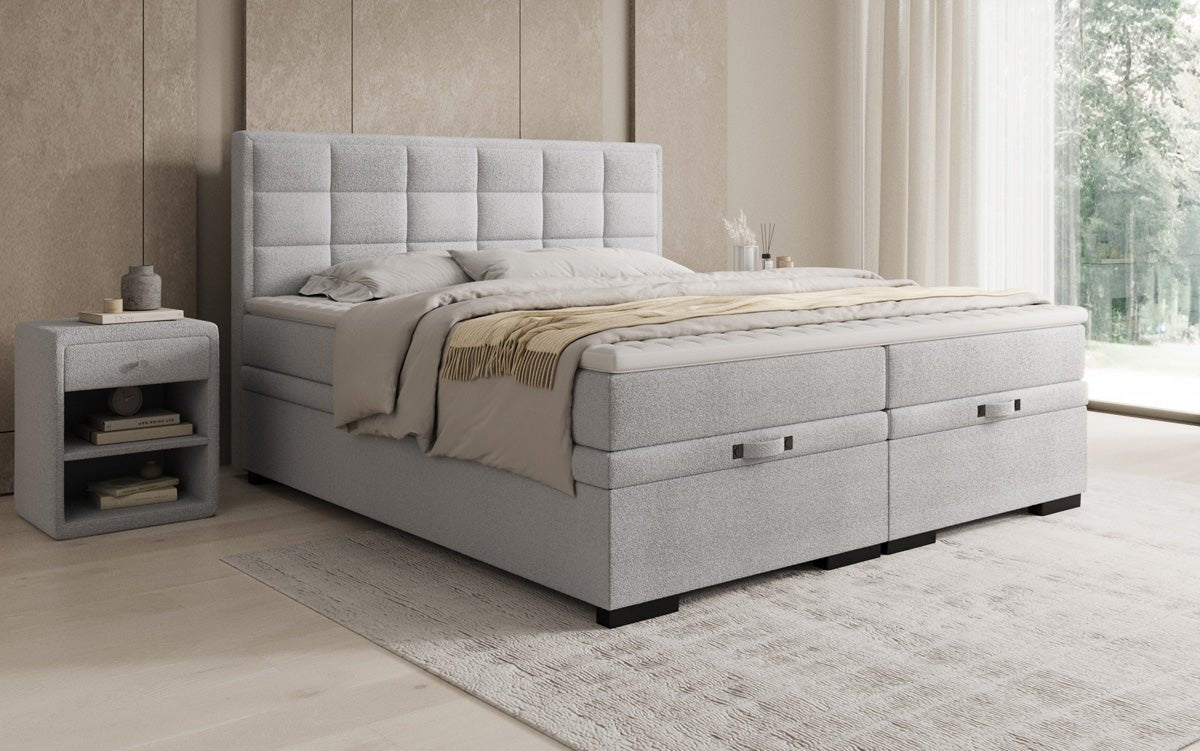 Boxspringbed Alessia met opbergruimte in Teddystof Bouclé