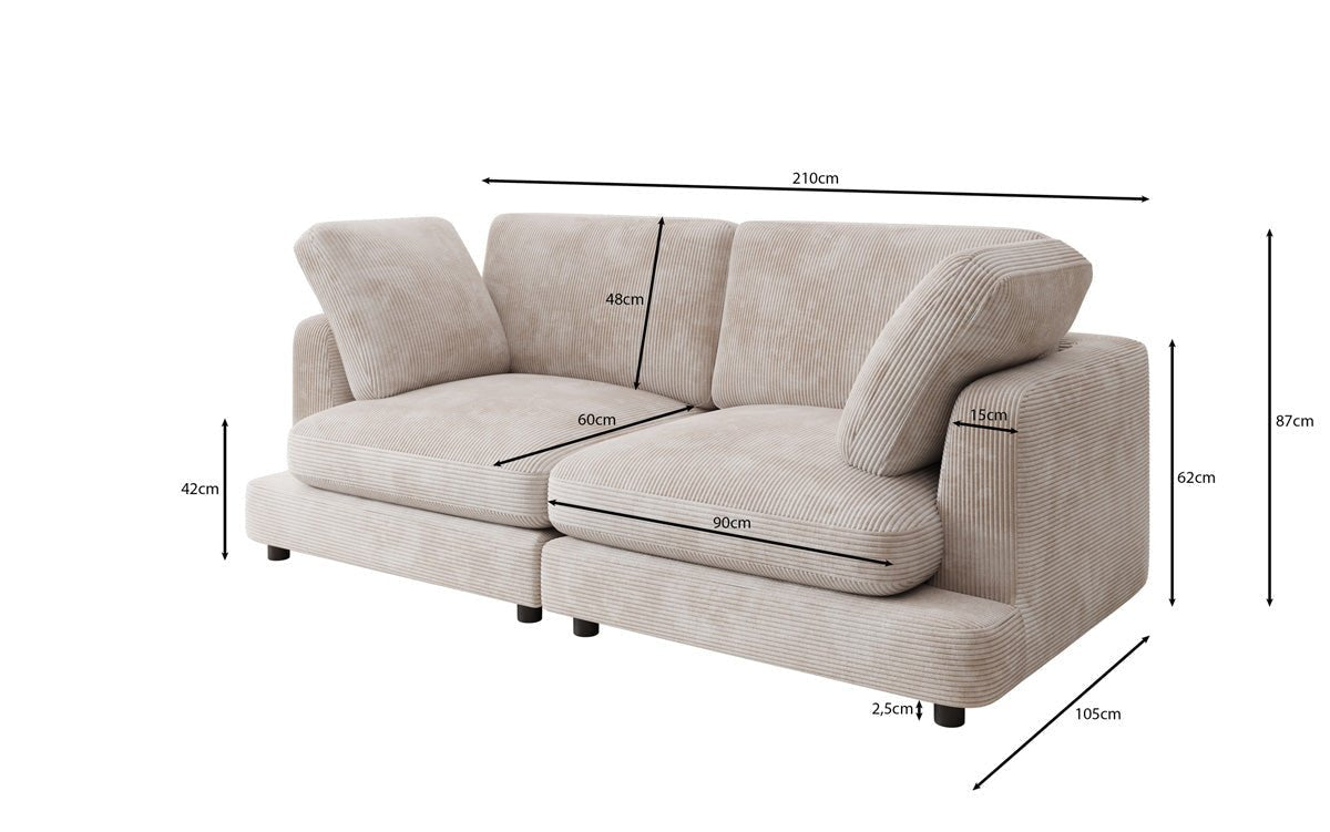 Designer 2-zits bank Thalessa in Ribstof