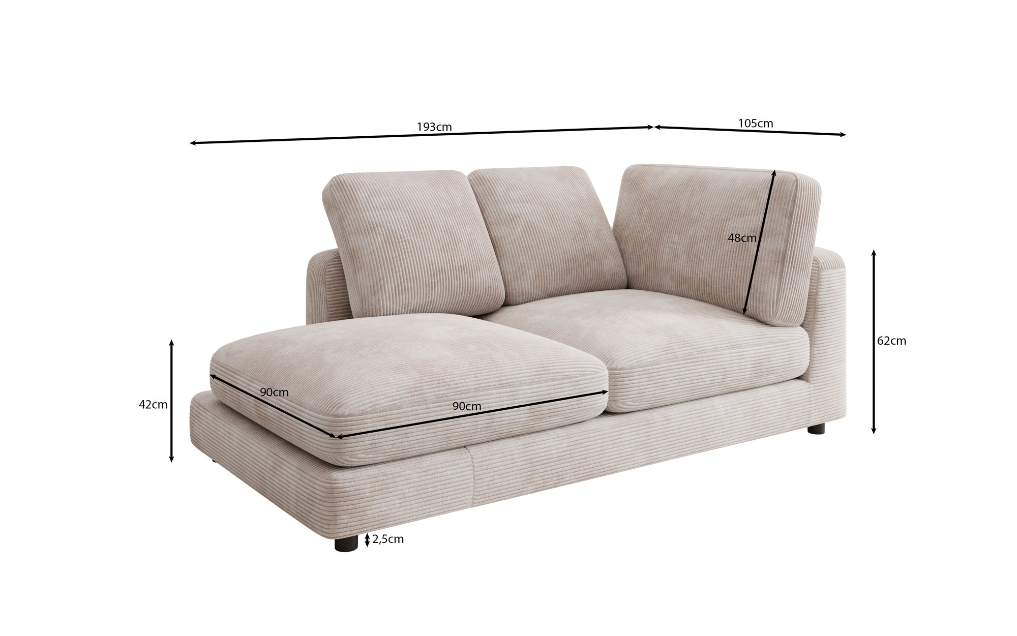 Designer Chaiselounge/Sofa Thalessa in Ribstof