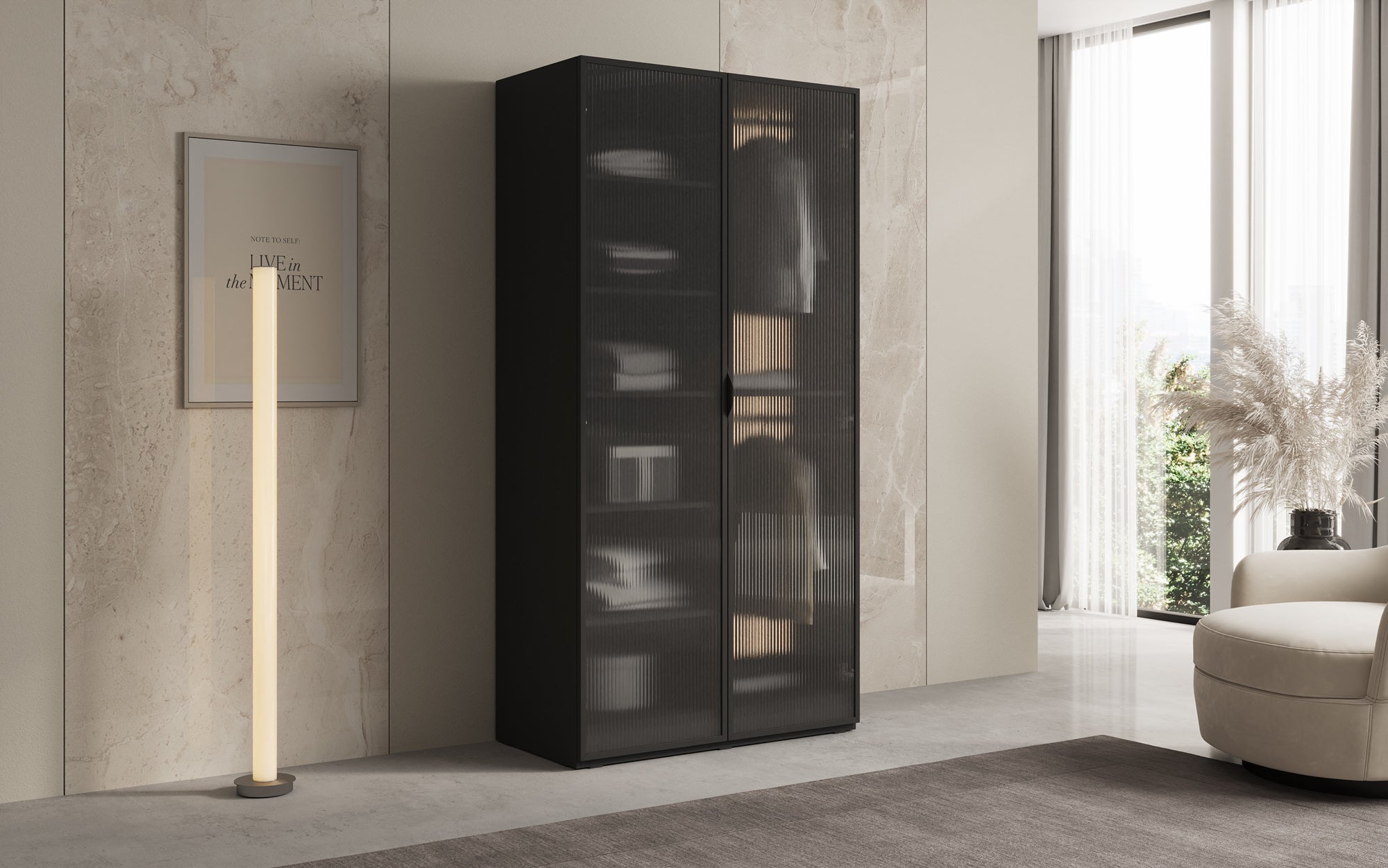 Modulo Arda – Design-kledingkast met geribbelde glasfront