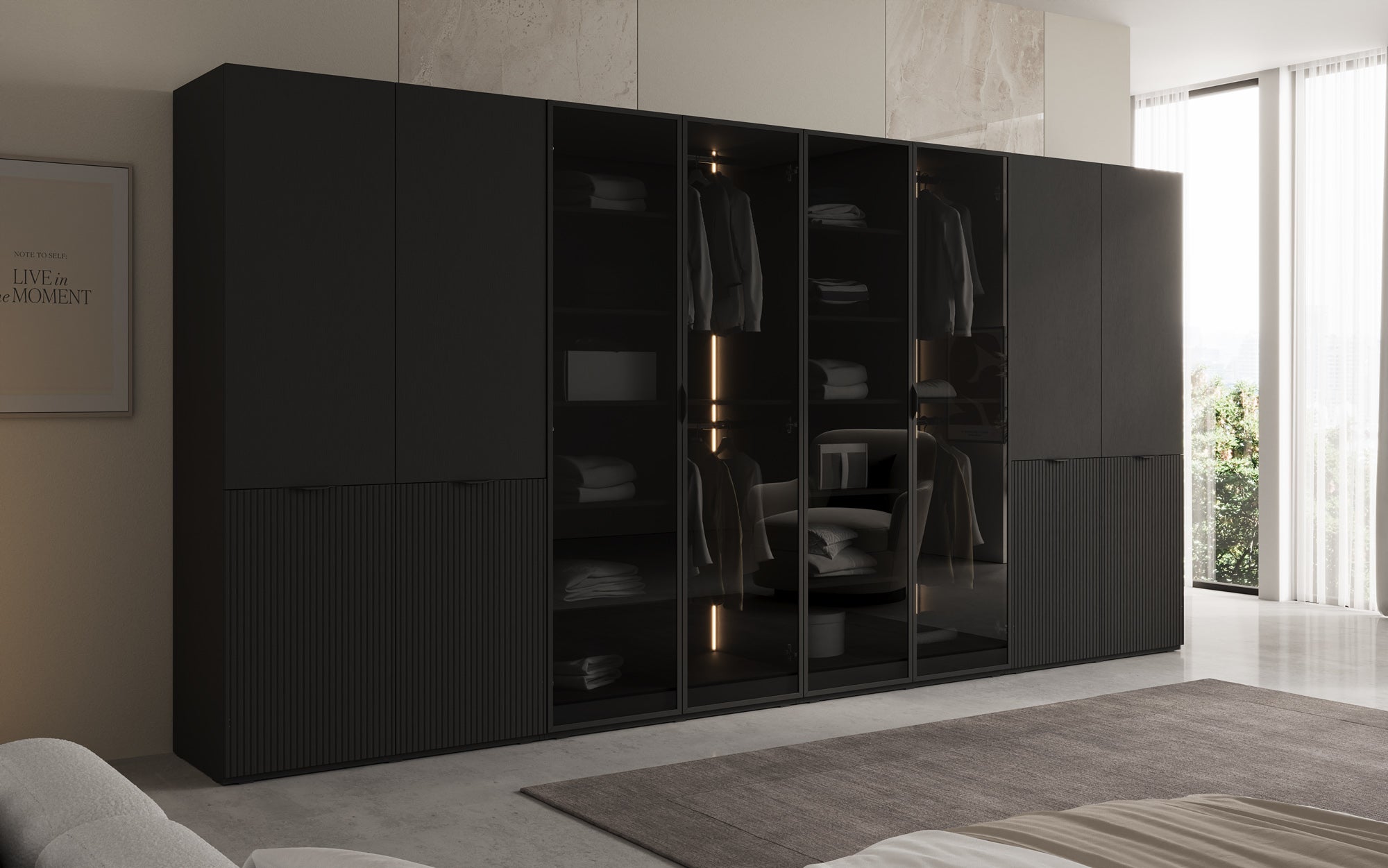 Modulo Verno – Modulaire design-kledingkast met glas- en structuurfront