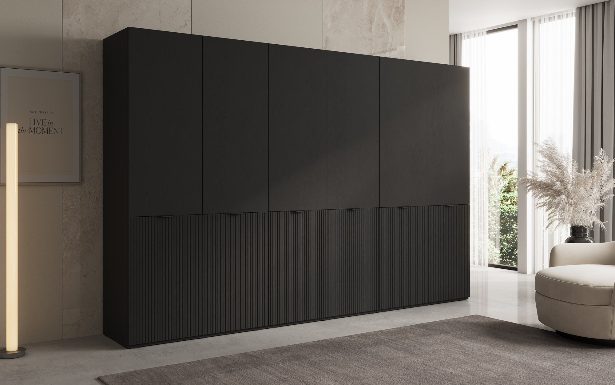 Modulo Faro – Drievoudige design-kledingkast met gestructureerd MDF-front