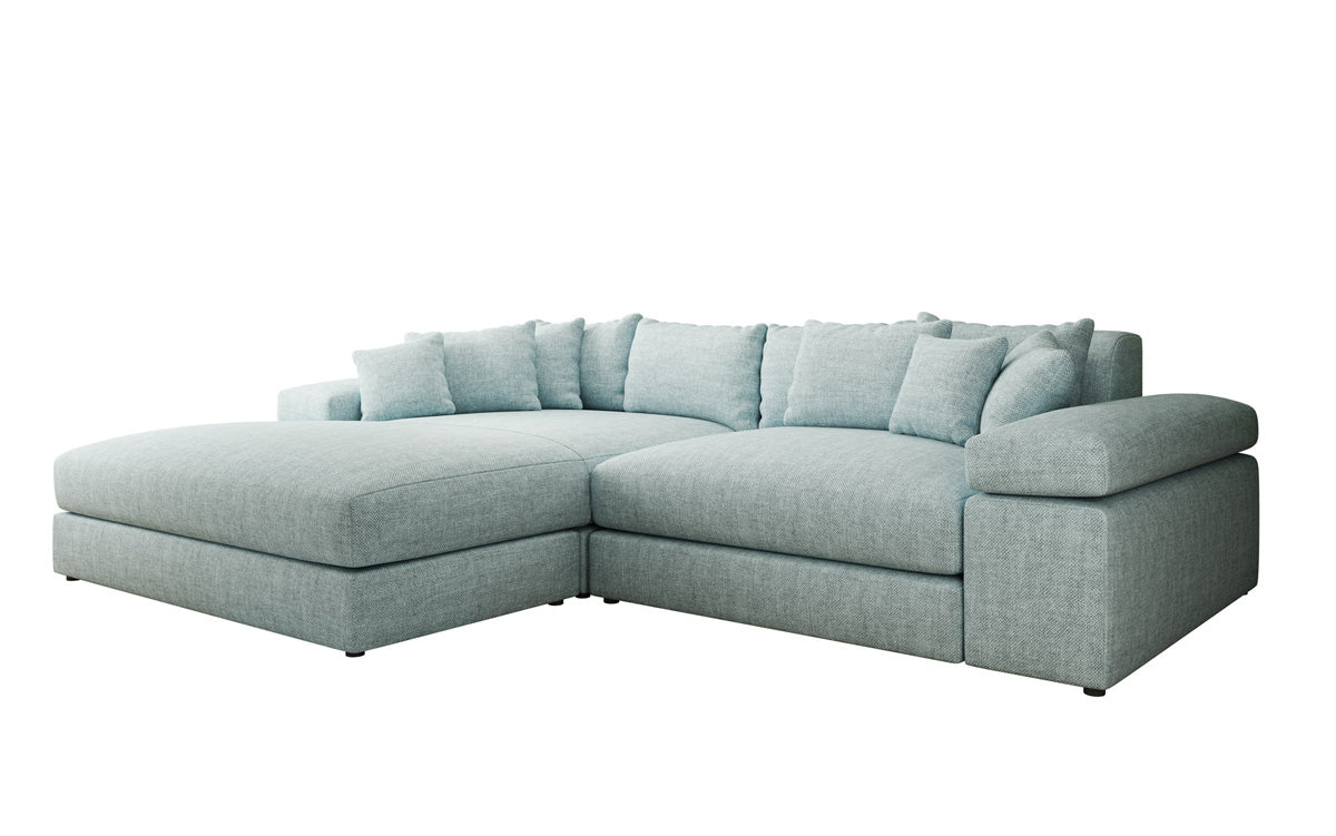 Designer Ecksofa Bernardo mit breiter Ottomane in Leinen-Optik