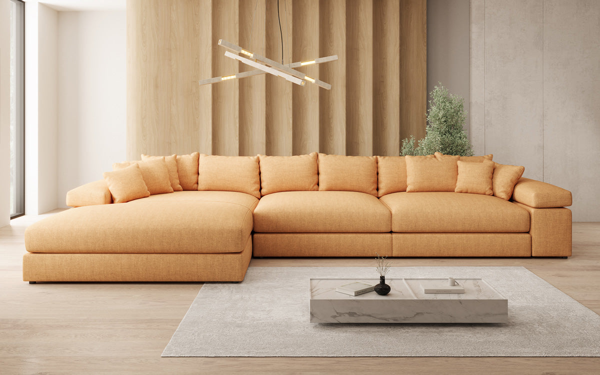 Designer Ecksofa Bernardo Maxi mit breiter Ottomane in Leinen-Optik