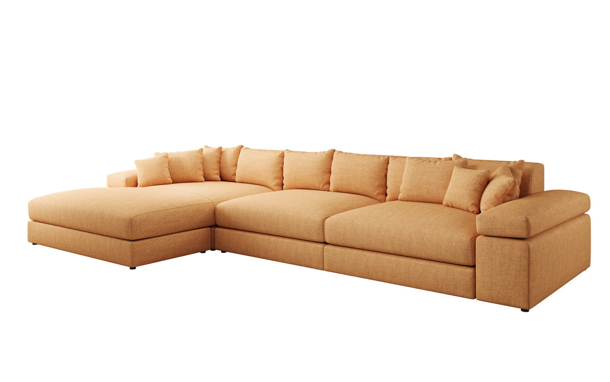 Designer Ecksofa Bernardo Maxi mit breiter Ottomane in Leinen-Optik