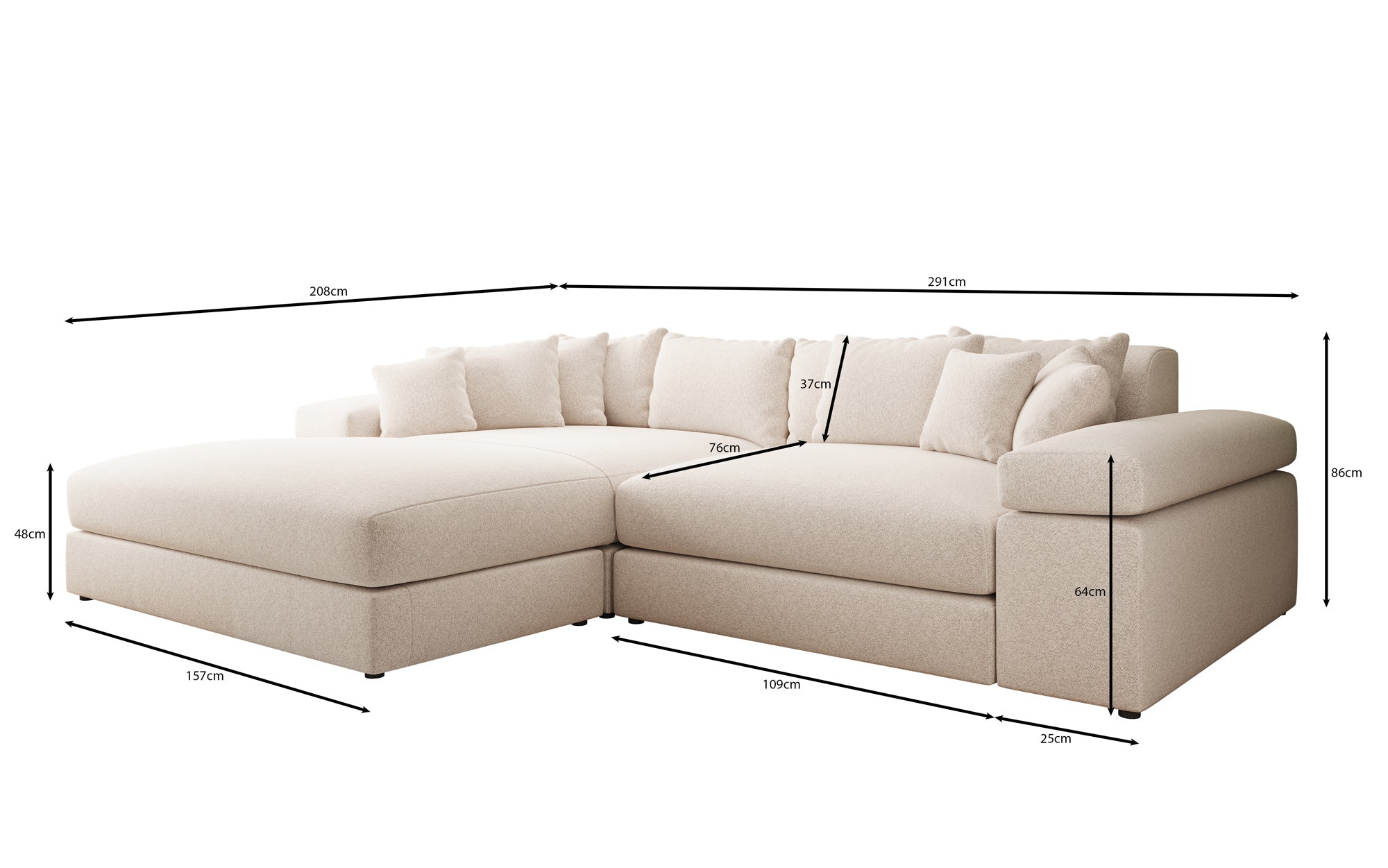 Designbank Bernardo met brede ottomane in structuurstof