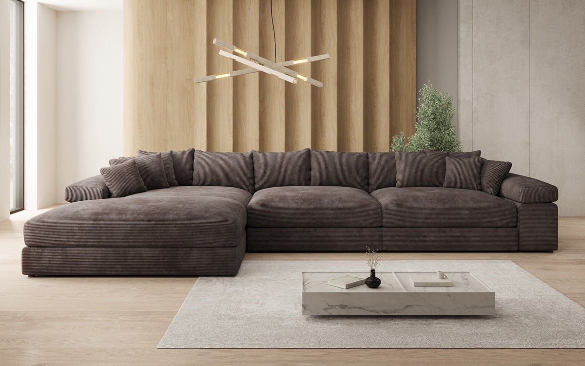 Canapé design Bernardo L Maxi avec large ottomane en côtelé