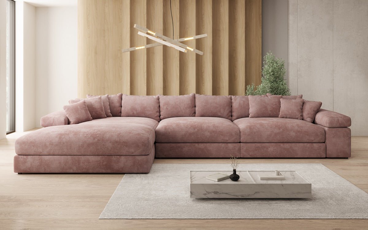 Canapé design Bernardo L Maxi avec large ottomane en côtelé