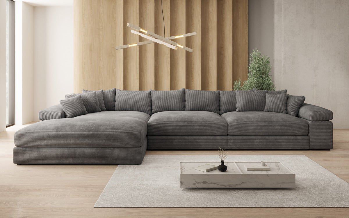 Canapé design Bernardo L Maxi avec large ottomane en côtelé