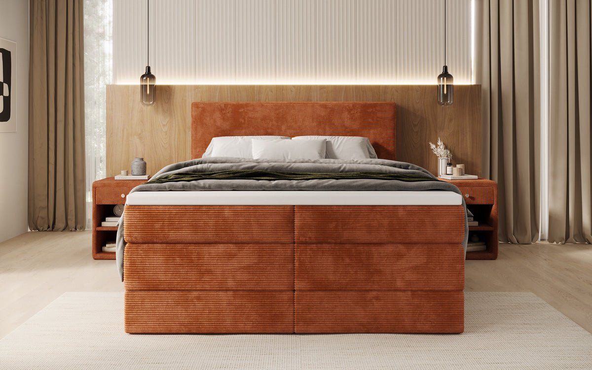 Lit boxspring Noren avec rangement en côtelé
