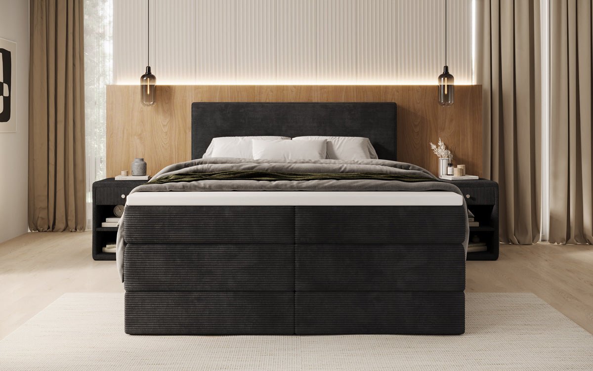 Lit boxspring Noren avec rangement en côtelé