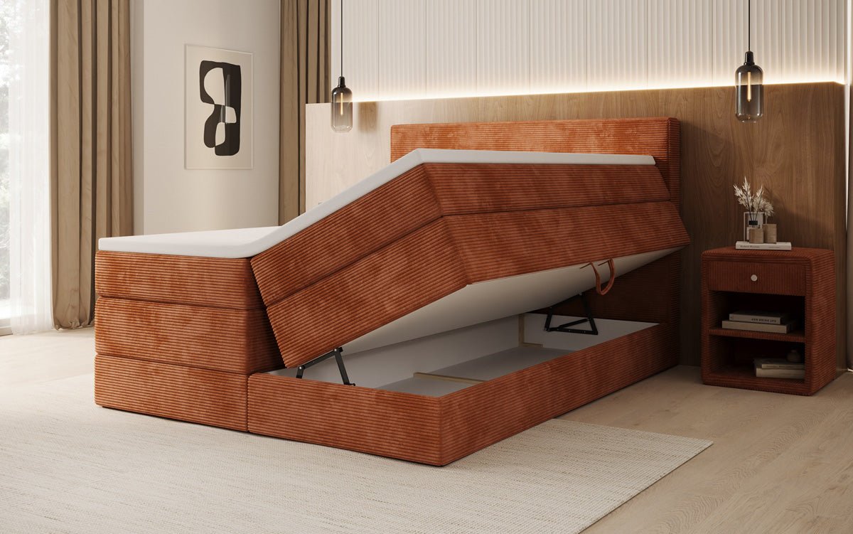 Lit boxspring Noren avec rangement en côtelé