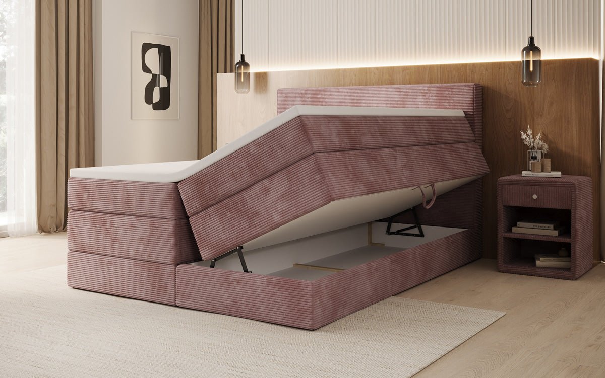 Lit boxspring Noren avec rangement en côtelé