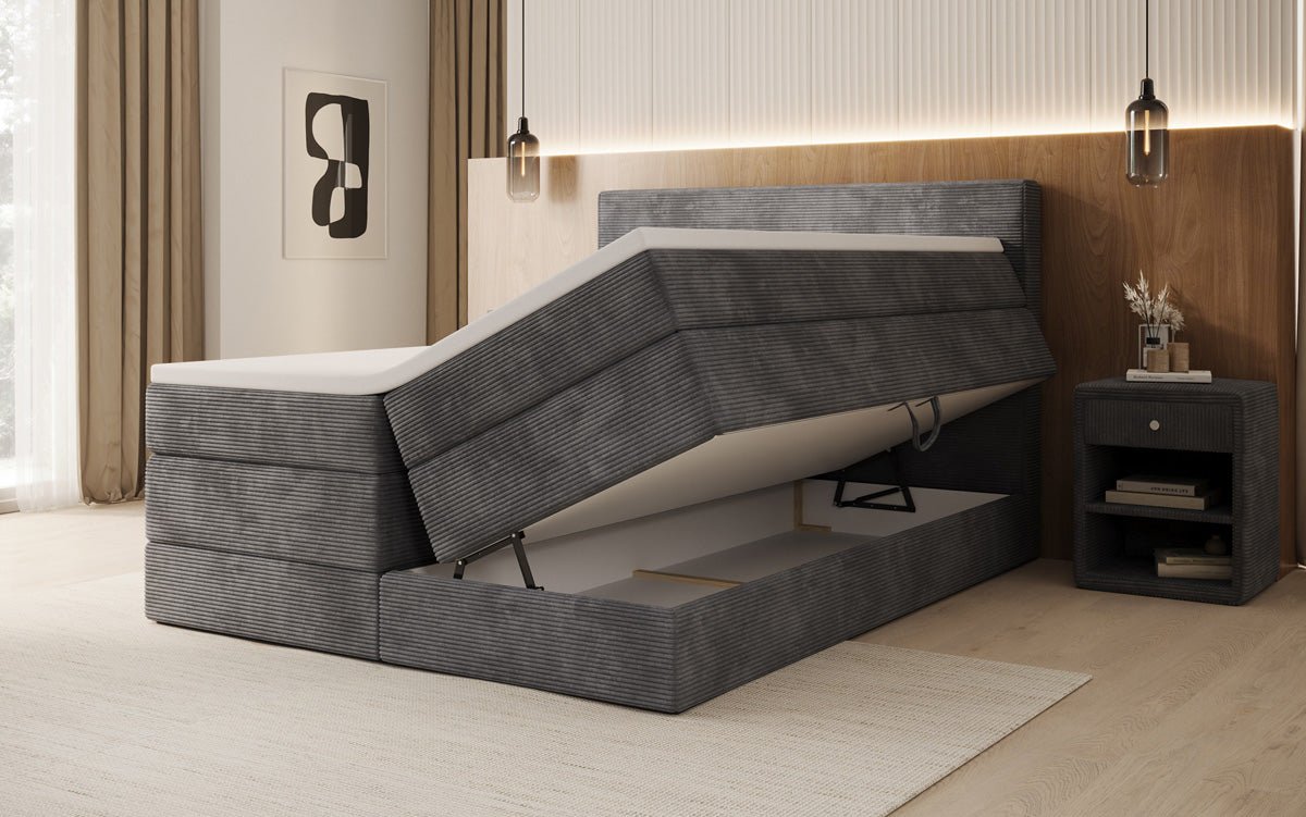 Lit boxspring Noren avec rangement en côtelé