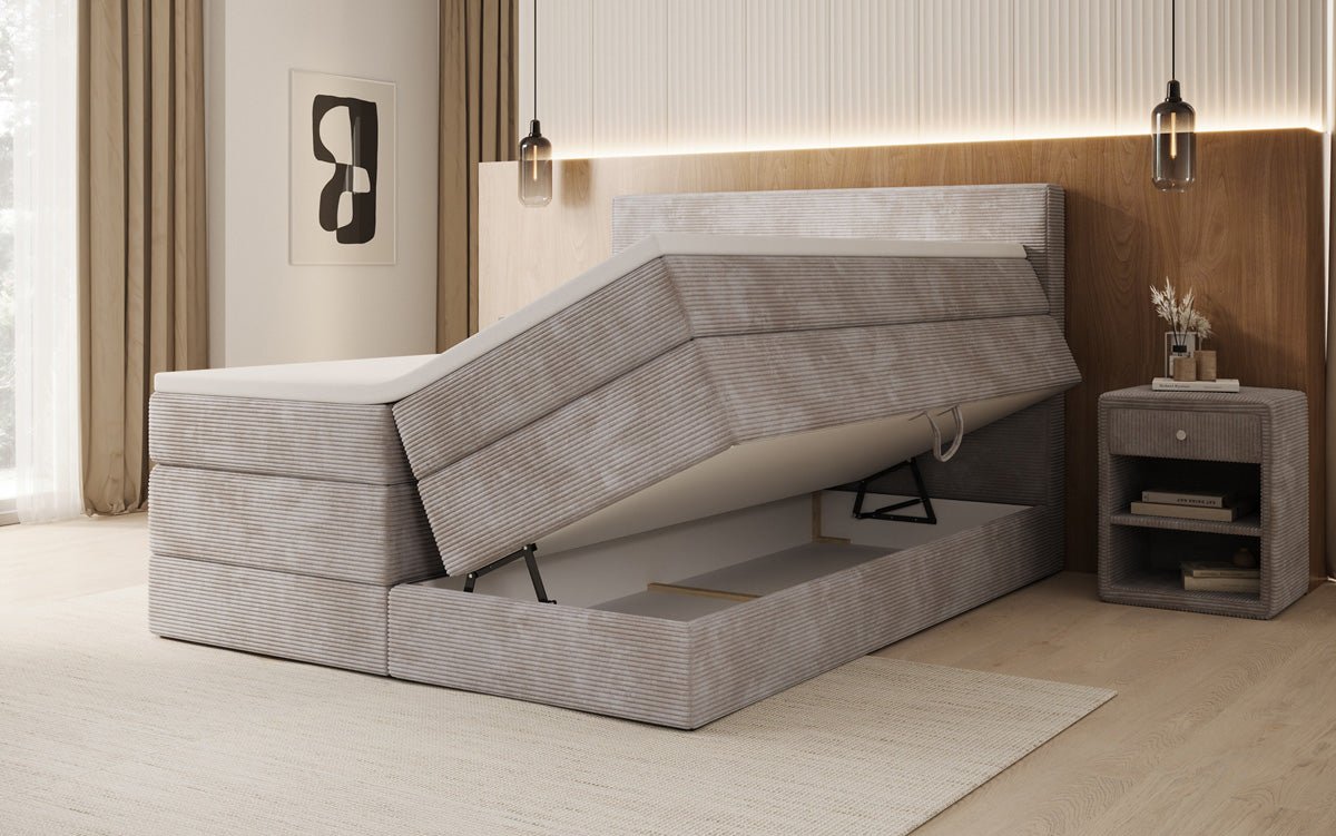 Lit boxspring Noren avec rangement en côtelé