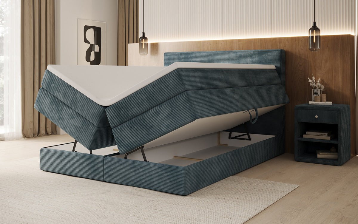 Lit boxspring Noren avec rangement en côtelé