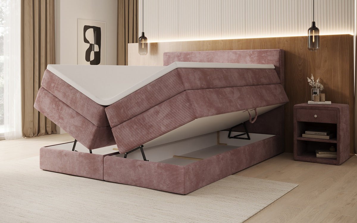 Lit boxspring Noren avec rangement en côtelé