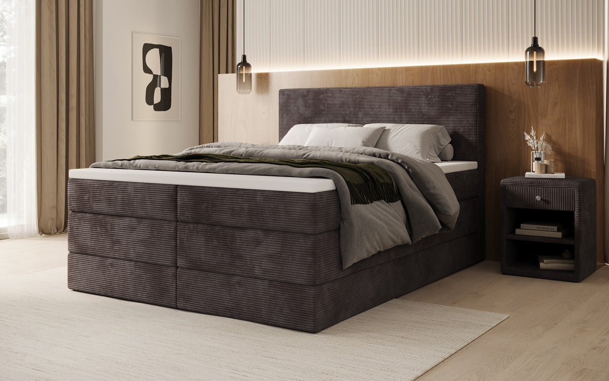Lit boxspring Noren avec rangement en côtelé