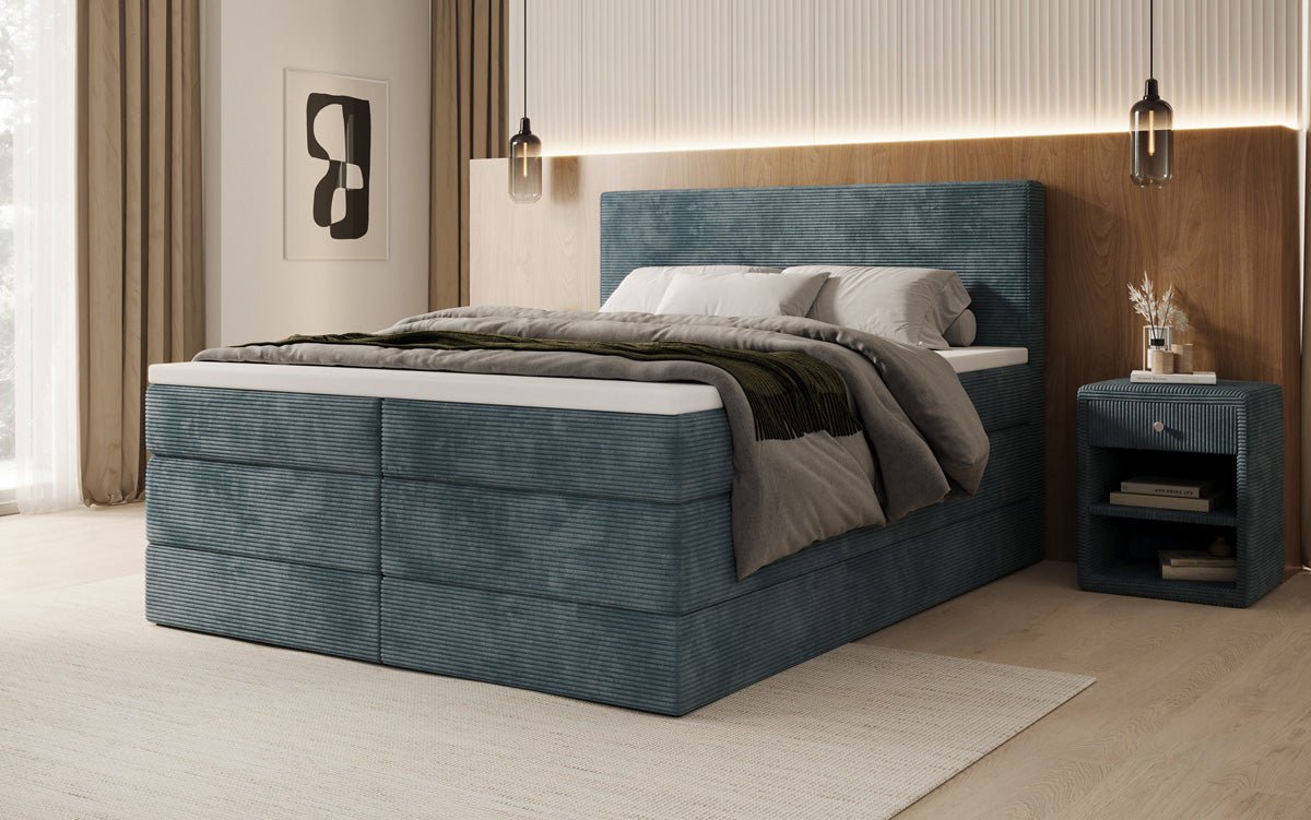 Lit boxspring Noren avec rangement en côtelé