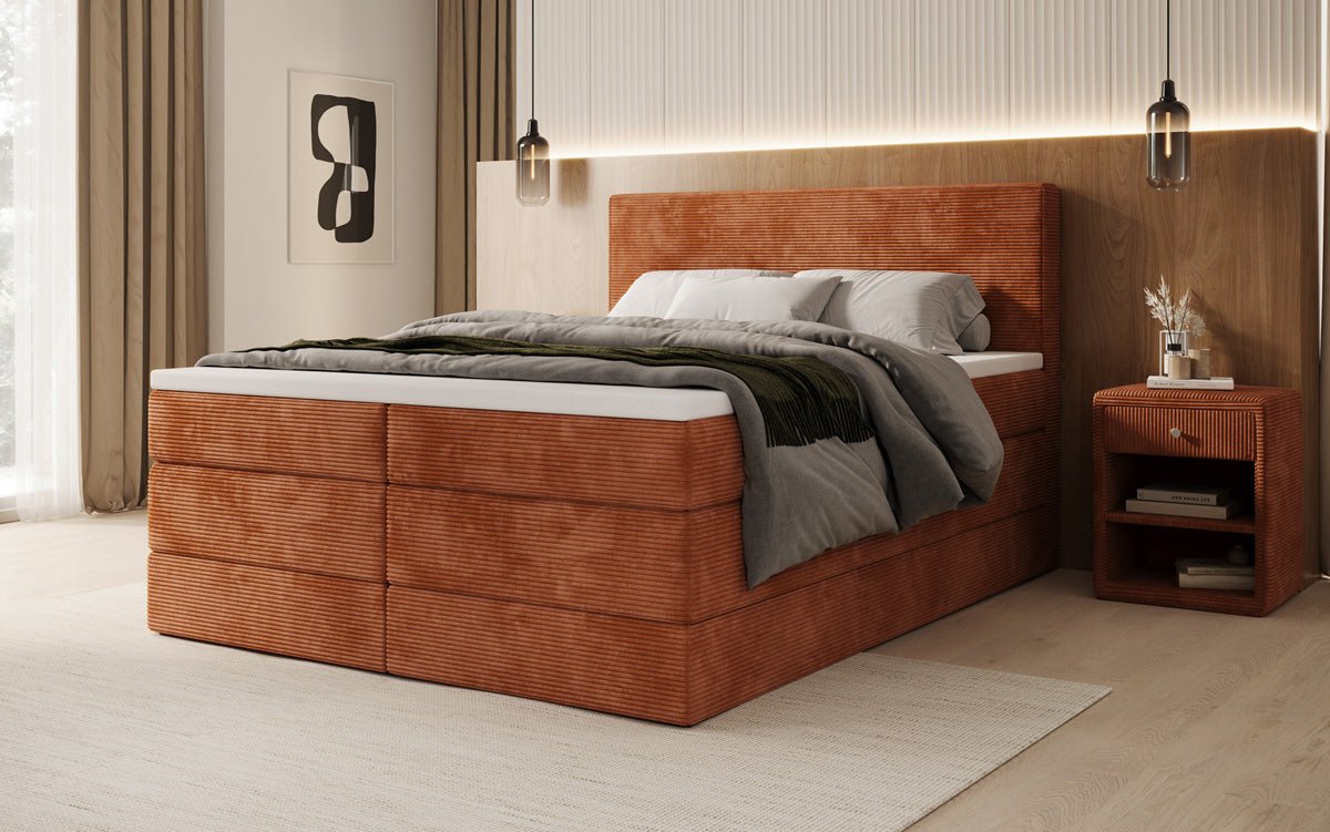 Lit boxspring Noren avec rangement en côtelé