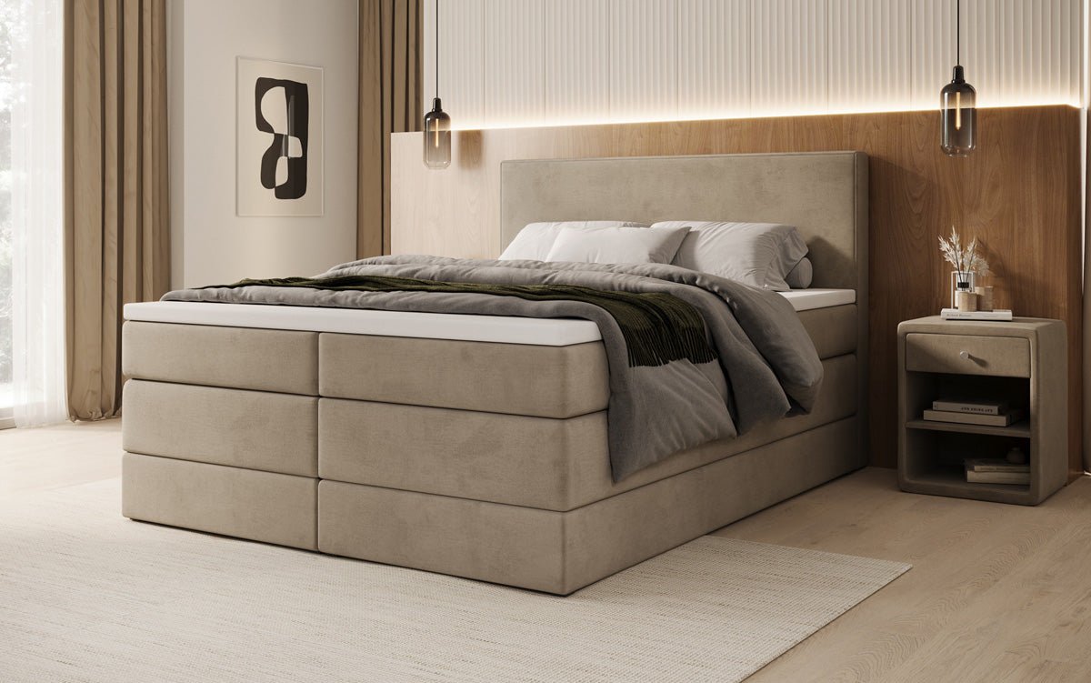 Boxspringbed Noren met opbergruimte in Fluweel