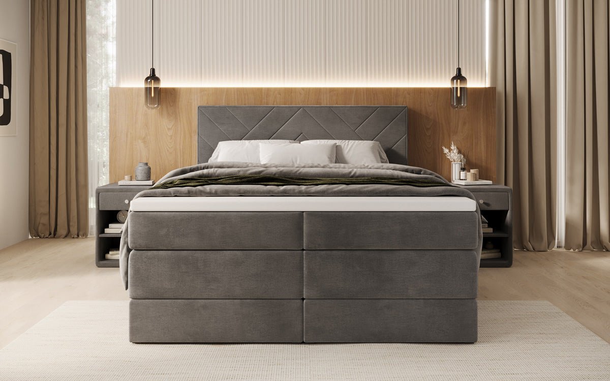 Boxspringbed Norella met opbergruimte in fluweel