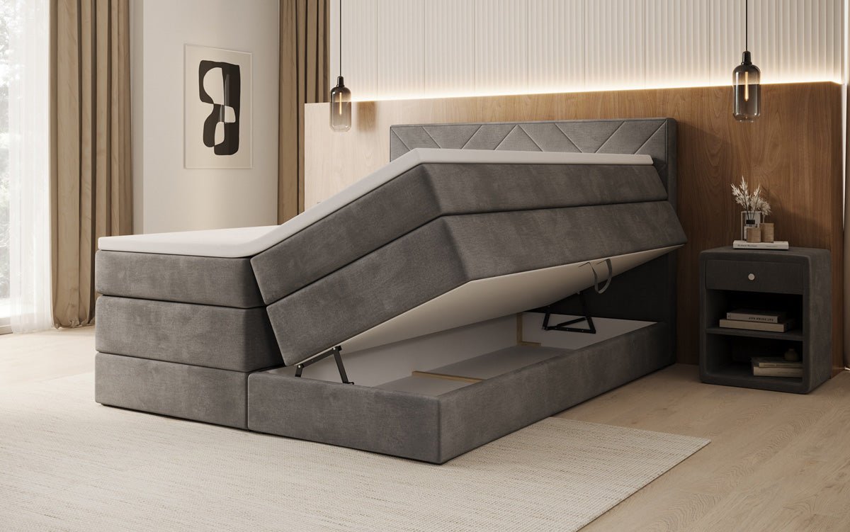 Boxspringbed Norella met opbergruimte in fluweel
