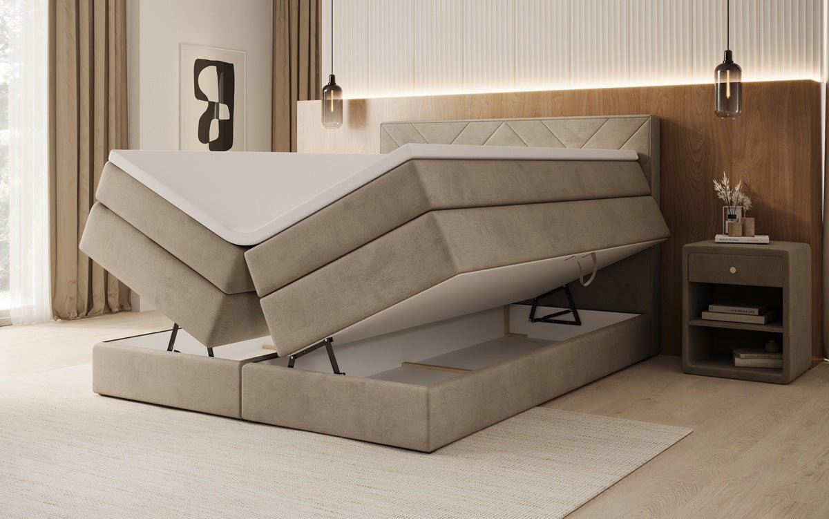 Boxspringbed Norella met opbergruimte in fluweel