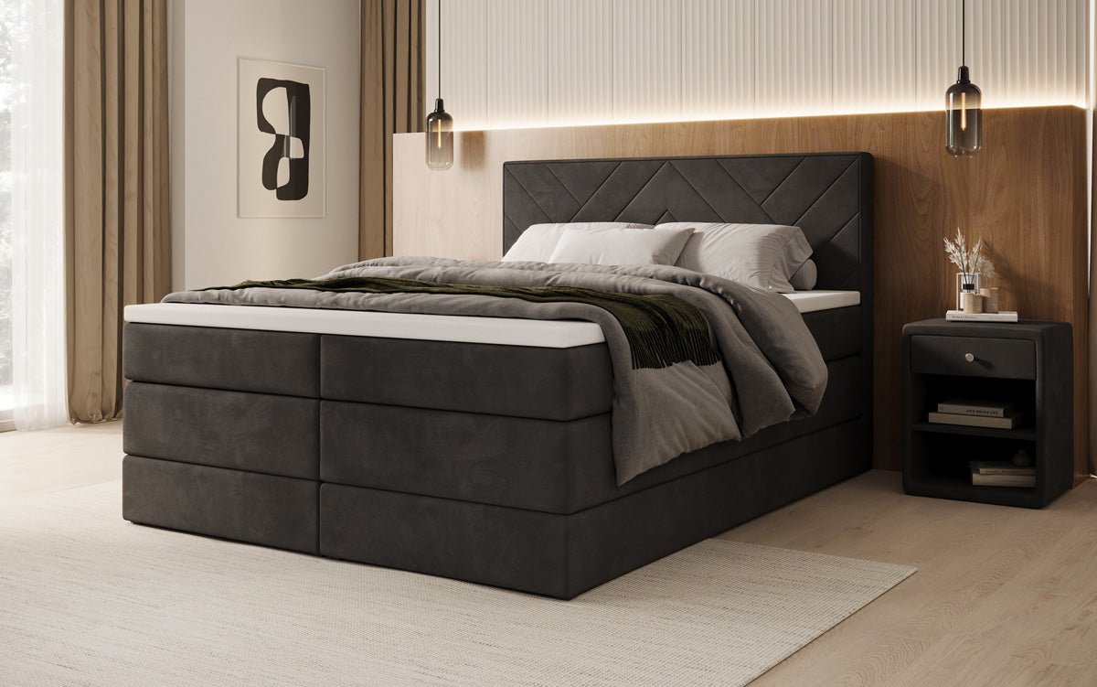 Boxspringbed Norella met opbergruimte in fluweel