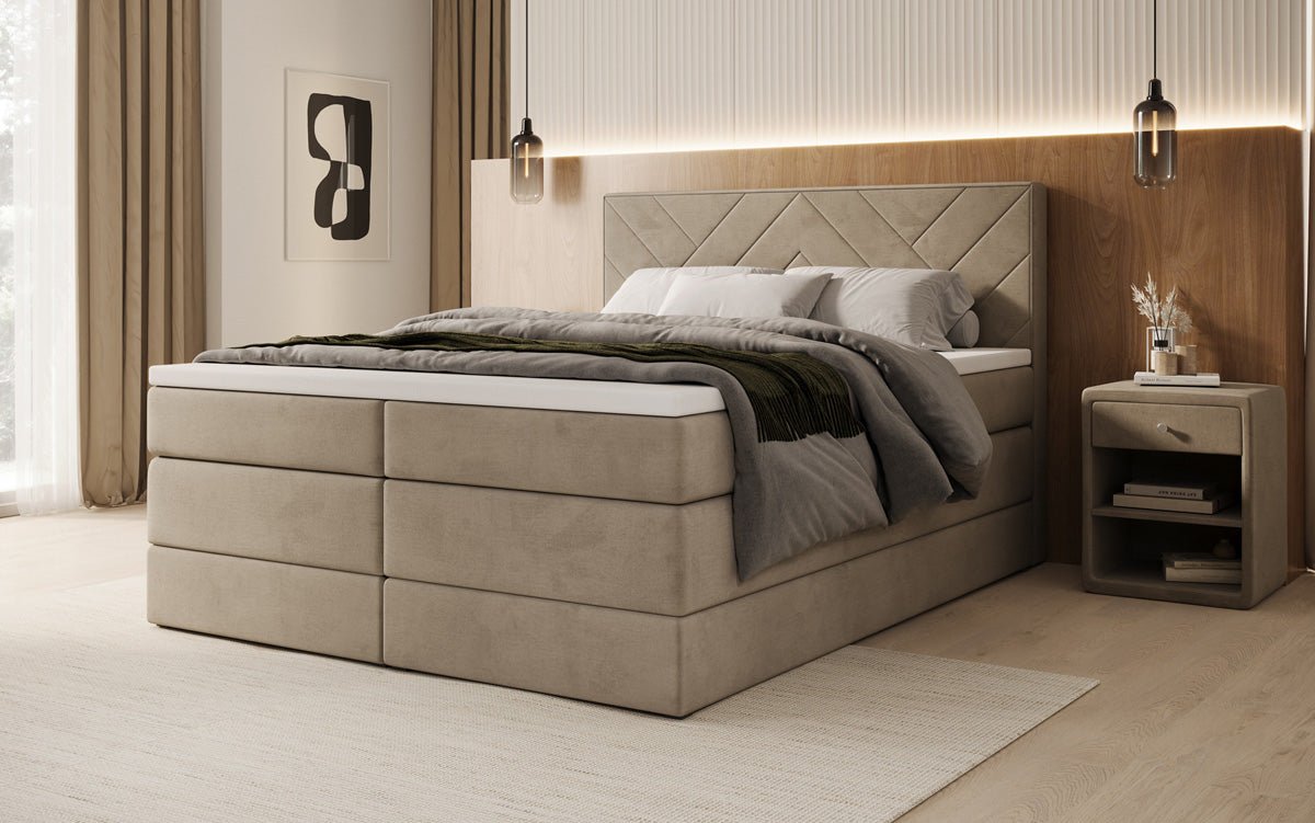 Boxspringbed Norella met opbergruimte in fluweel