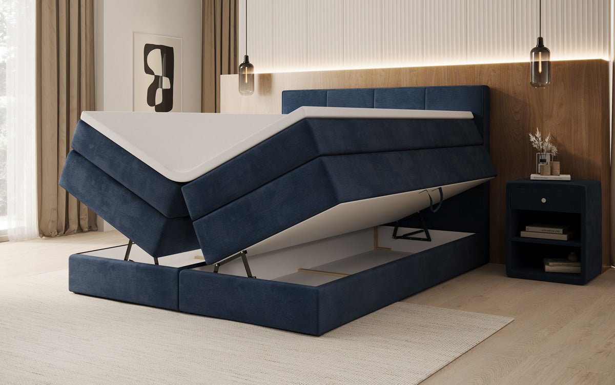Boxspringbed Mareno met opbergruimte in fluweel