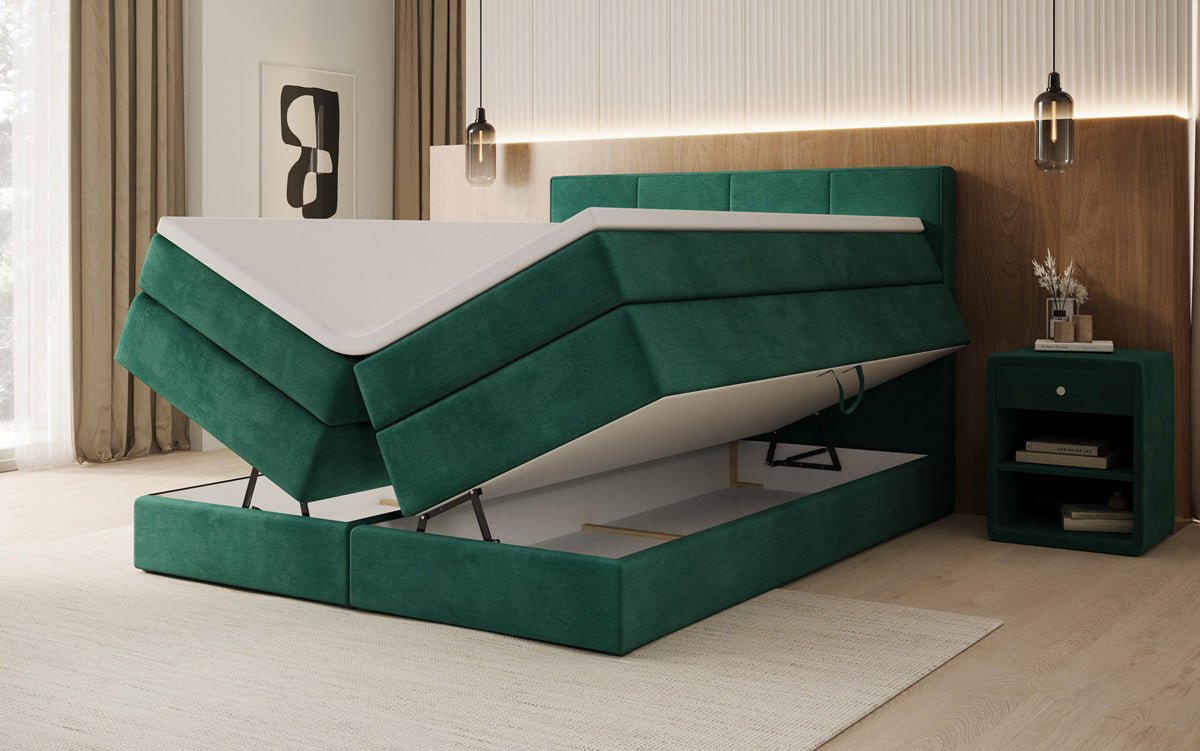 Boxspringbed Mareno met opbergruimte in fluweel
