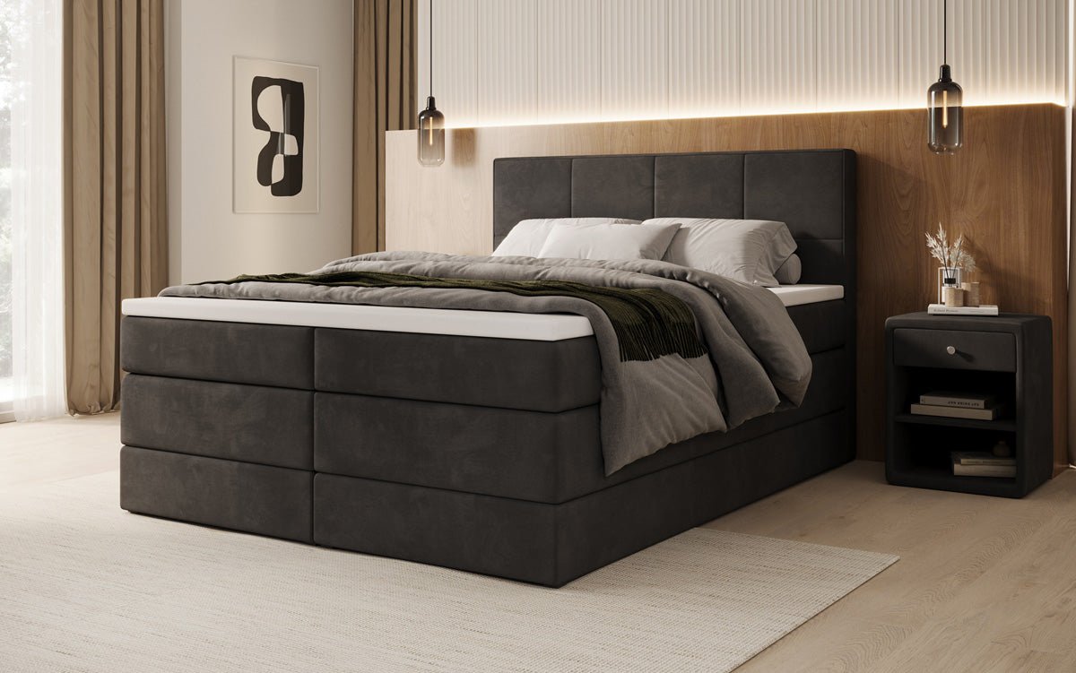Boxspringbed Mareno met opbergruimte in fluweel