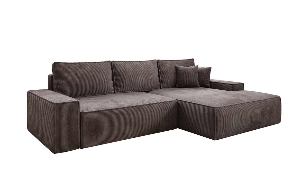 Designer Sofa Verona mit breiter Ottomane mit Schlaf- und Klappfunktion in Cord