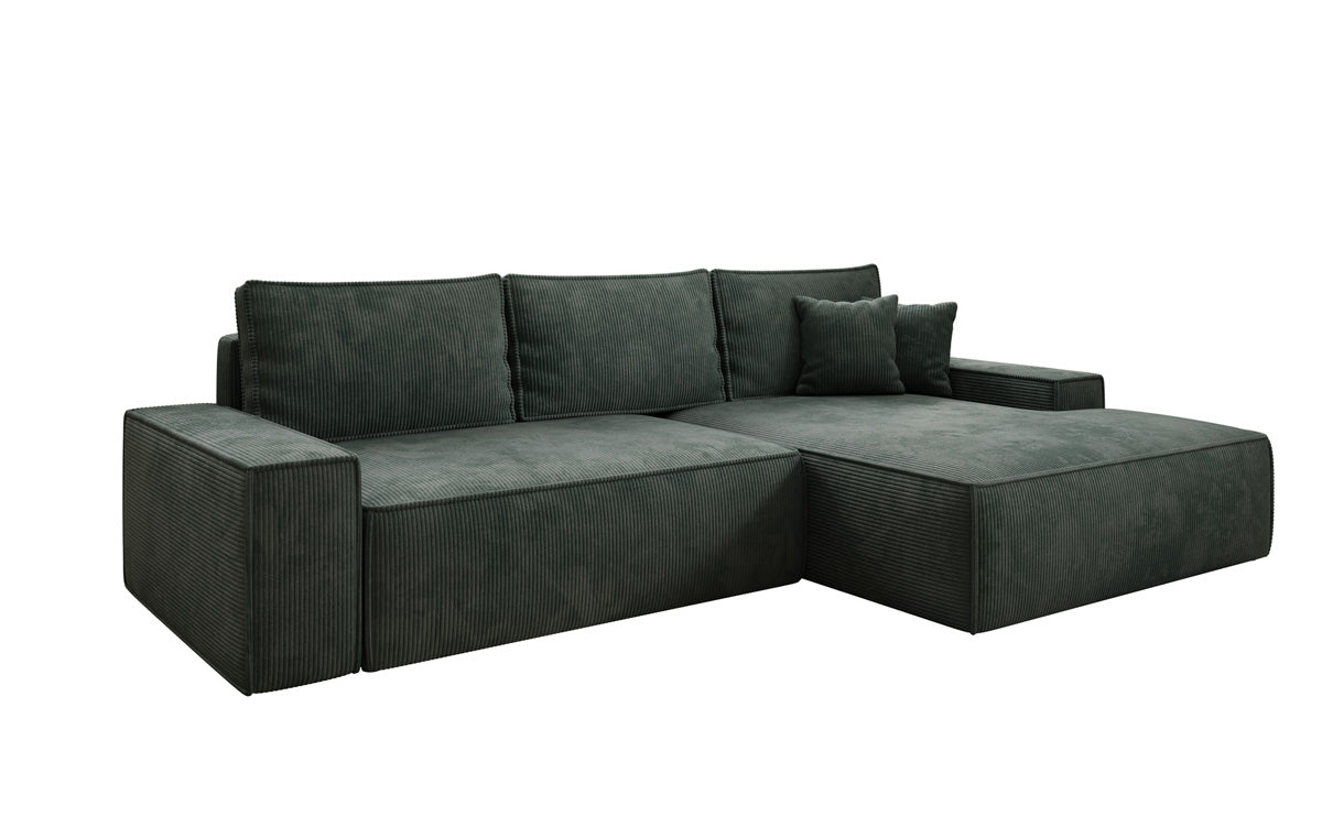 Designer Sofa Verona mit breiter Ottomane mit Schlaf- und Klappfunktion in Cord