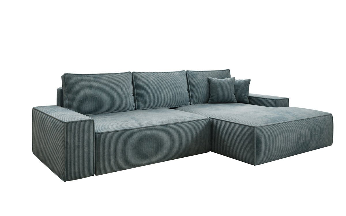 Designer Sofa Verona mit breiter Ottomane mit Schlaf- und Klappfunktion in Cord