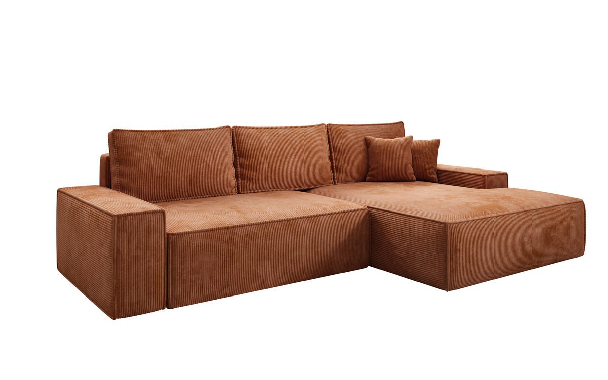 Designer Sofa Verona mit breiter Ottomane mit Schlaf- und Klappfunktion in Cord