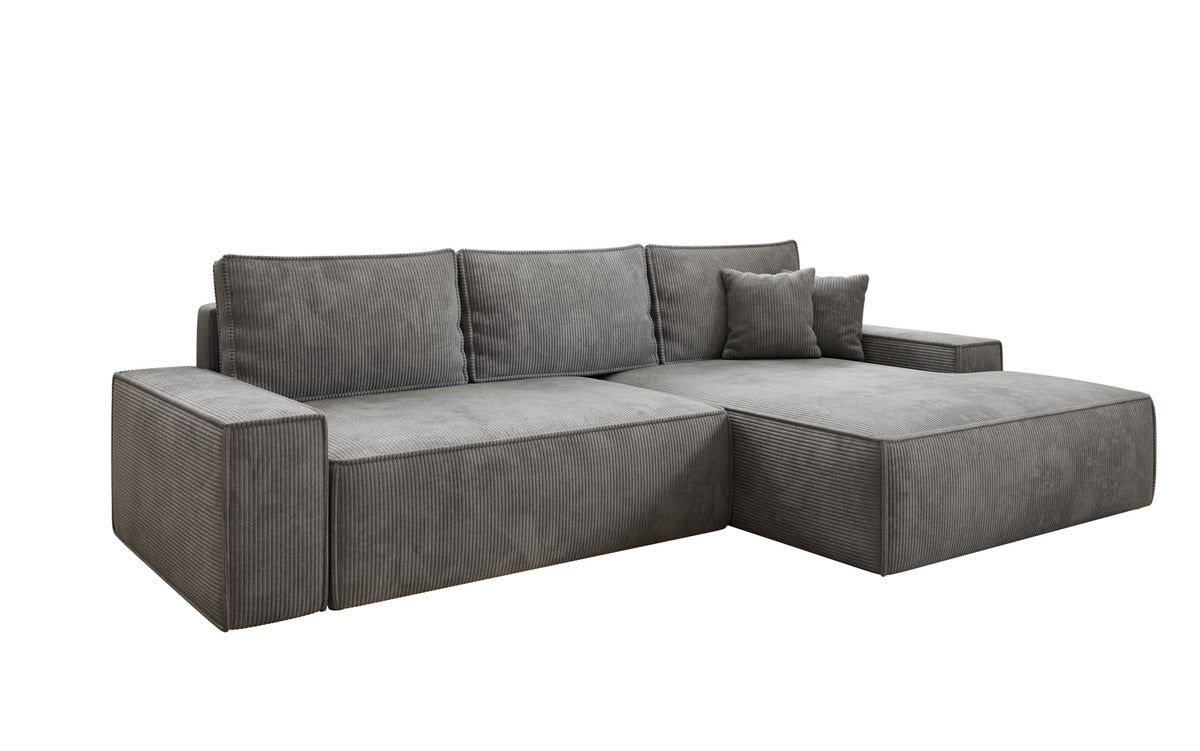 Designer Sofa Verona mit breiter Ottomane mit Schlaf- und Klappfunktion in Cord