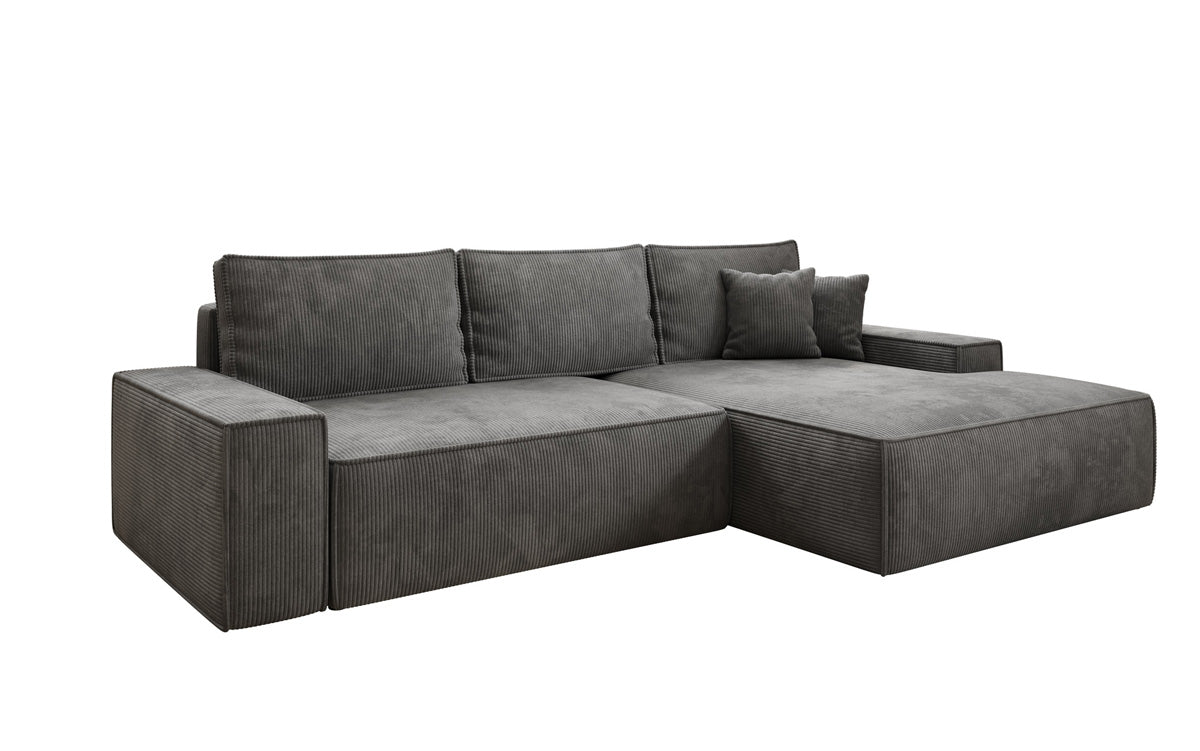 Designer Sofa Verona mit breiter Ottomane mit Schlaf- und Klappfunktion in Cord