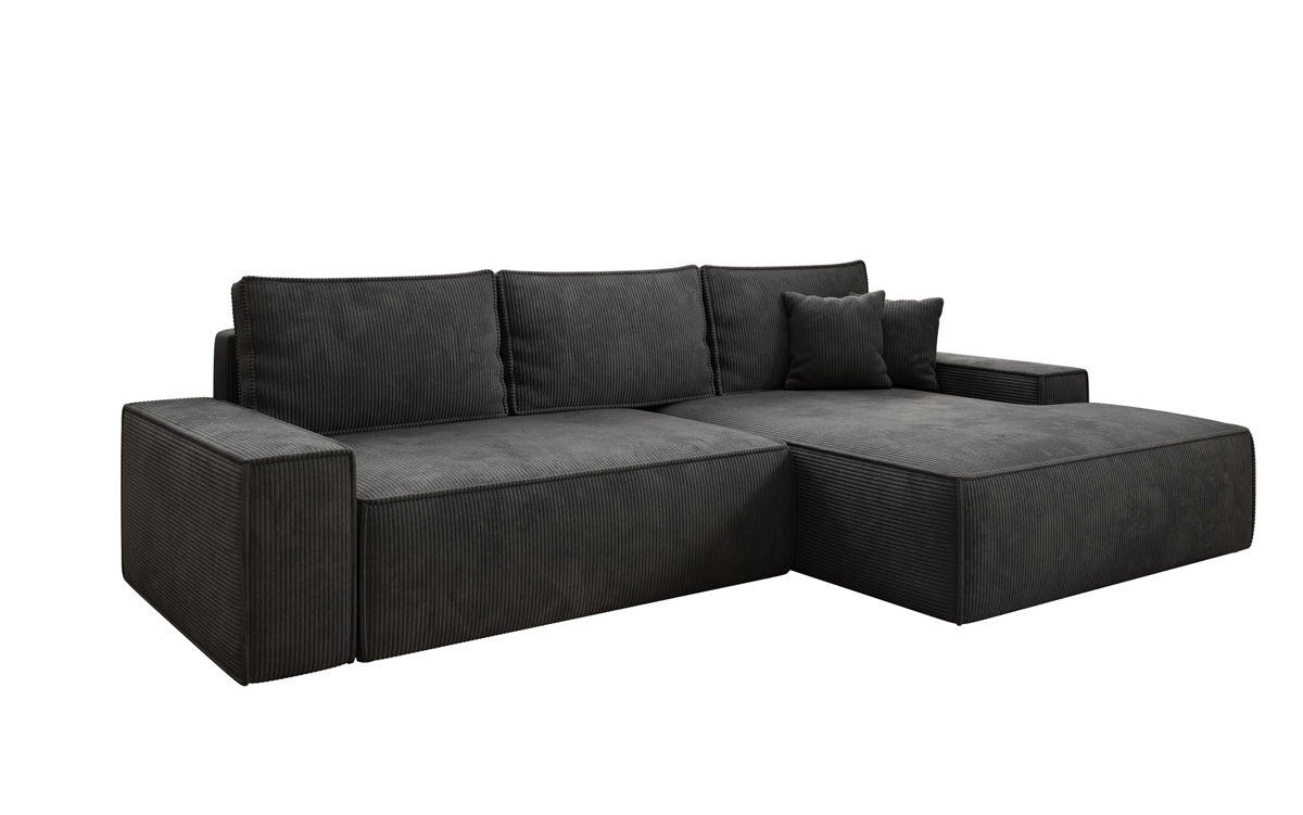 Designer Sofa Verona mit breiter Ottomane mit Schlaf- und Klappfunktion in Cord