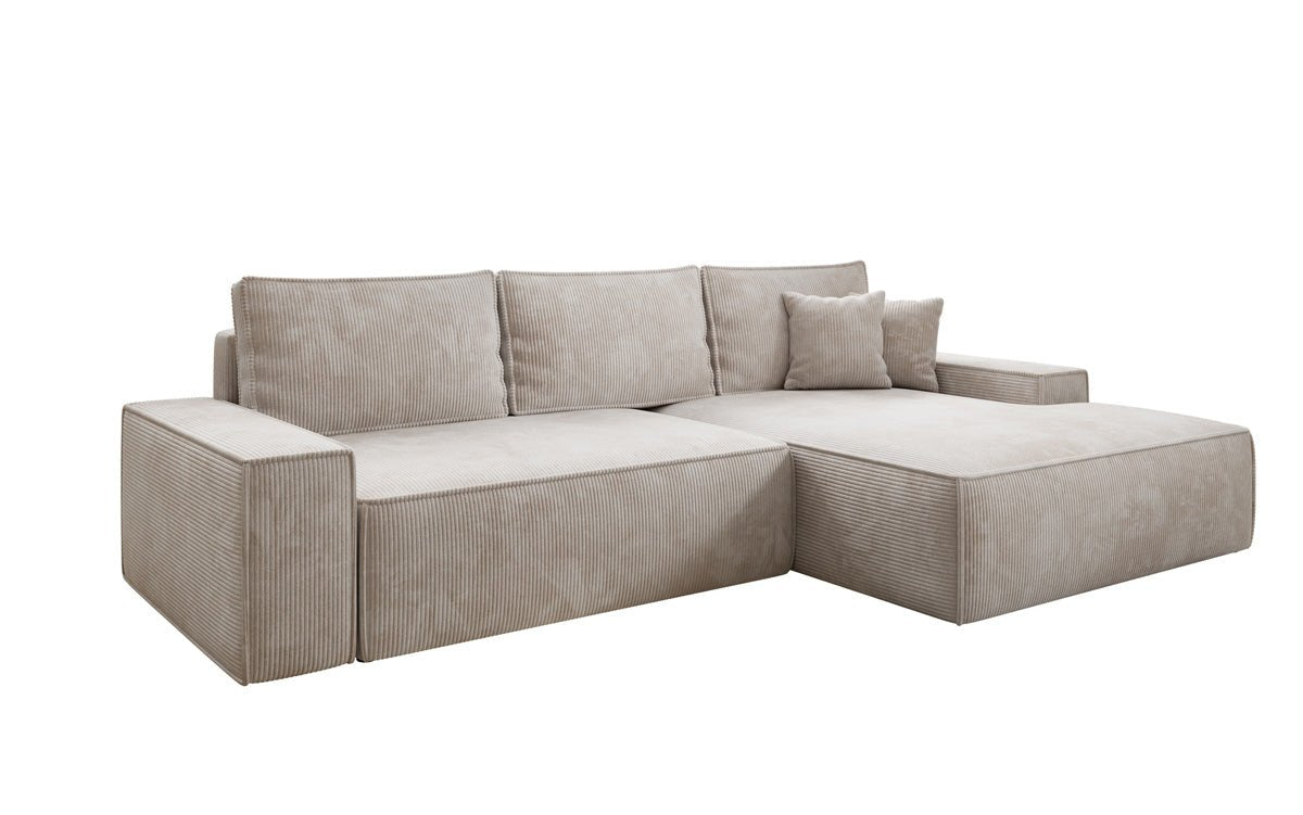 Designer Sofa Verona mit breiter Ottomane mit Schlaf- und Klappfunktion in Cord