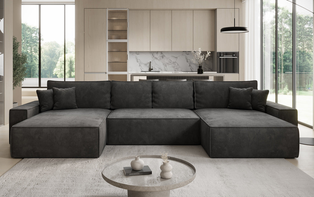 Designer Sofa Lunaro U mit Schlaffunktion und Stauraum in Cord